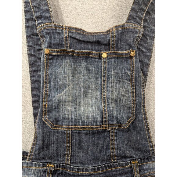 Southpole Bib Overall Shorts Womens Size 9 Denim Embroidered Faded Whiskers - Picture 2 of 12